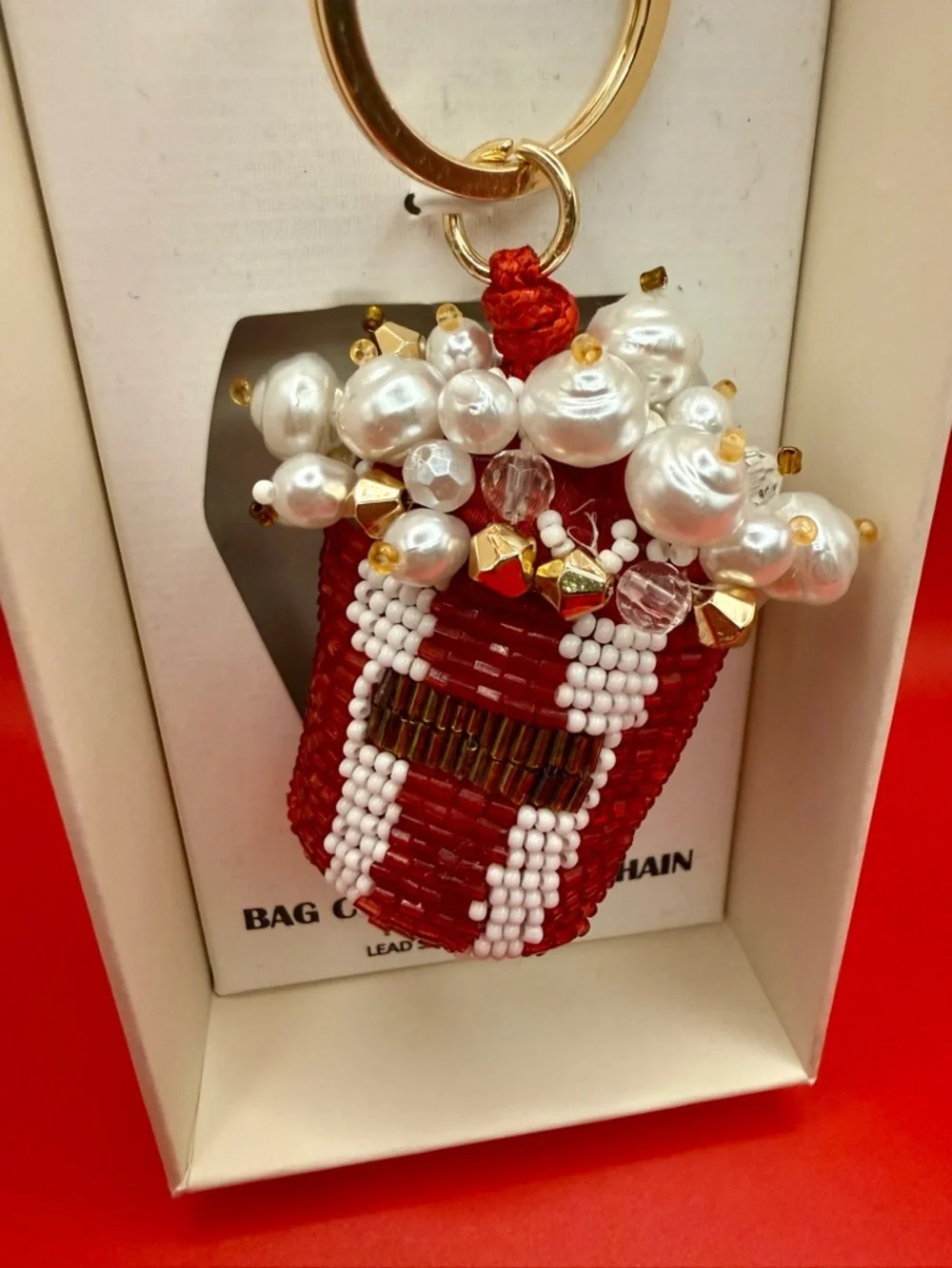 Haute Hippie Viral Popcorn Red Beaded Bag Charm with Pearl Accents